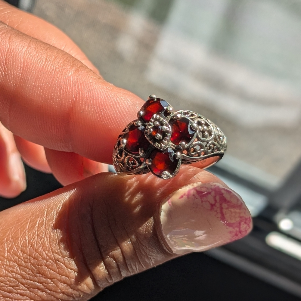 Vintage Designer CNA Garnet Sterling Silver Ring - Picture 4 of 13